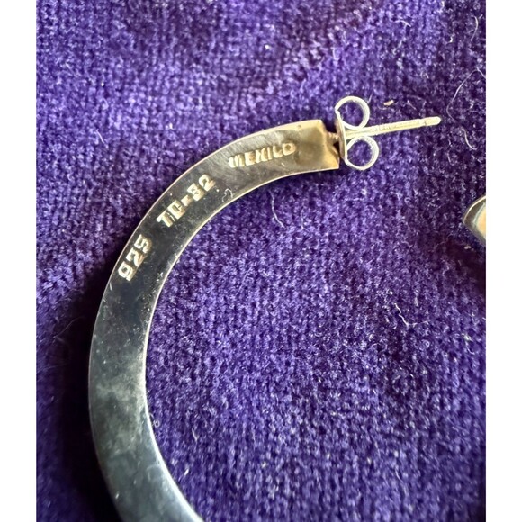 Sterling Silver 925 Mexico Signed TB-32 Vintage Hoop Post Earrings 16.9 Grams - Picture 3 of 4